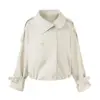 Gabardina retro de moda estilo japonés Rumeng de doble botonadura con solapa grande para hombre y mujer, chaqueta casual simple de moda holgada para otoño