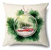 Productos para el Hogar Transfronterizos Amazon Funda de Almohada Navideña Papá Noel Árbol Sofá Funda de Almohada de Lino Funda de Almohada