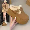 Medias Pantuflas de Suela Gruesa con Punta Abierta para Mujer Ropa de Exterior 2026 Otoño/Invierno Nueva Moda Celebridad de Internet Persona Perezosa Piel de Felpa Pantuflas de Algodón Birken