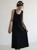 Vestido camisola de punto de cuello en U súper bonito de alta gama para mujer, verano, drapeado, prenda interior, capa base, top sin mangas, vestido largo
