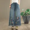 Colección Primavera 2026: Jeans Crop Rectos de Pierna Ancha para Mujer con Bordado Pesado, Diseño de Dibujos Animados y Bordes Deshilachados para Mujeres Petites