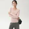 Suéter de lana 100% pura, hilado fino integrado sin costuras, para mujer, cuello en V, nuevo, corte slim, tejido fino, capa base