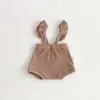 Macacão de Menina para Primavera com Tira Lateral na Orelha e Alça Ajustável Macacão Bebê Bebê Cor Sólida Shorts de Pão Triângulo Escalada