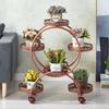 Estante de Flores Americano para Sala de Estar de Pie Balcón Estante de Flores Multicapa con Ruedas Móvil Hierro Forjado Estante de Exhibición