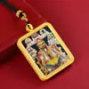 Tíbet Pintado a Mano Mitad Dorado Thangka Wu Ye Tara Verde Dios Amarillo de la Riqueza Doce Animales del Zodiaco Colgante de Collar con Colgante de Thangka