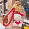 Lindo Llavero de Nudo de Lazo Gato Kt Figura de Resina Hello Kitty Colgante de Cuerda Trenzada Encanto Versátil de Bolsa de Dibujos Animados