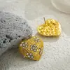 Pendientes Europeos y Americanos Transfronterizos de Oro de 18 Quilates en Forma de Corazón Pendientes de Flores de Moda Corazón Completo de Diamante Pendientes de Diseño Nicho de Lujo Ligero