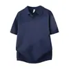 Nueva playera polo de verano de manga corta de seda helada para hombre 2026, camisa de punto con cuello camisero, sensación casual de alta gama