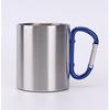 Taza de agua para acampar de doble capa de acero inoxidable, venta al por mayor, portátil, con asa de mosquetón, gancho para acampar, taza con cierre, logotipo para exteriores
