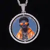 Hip-Hop Europeu e Americano Transfronteiriço Cobre Incrustado Zircônia Pingente de Foto Grande Redondo Rotativo Moldura de Foto Comemorativa Colar Masculino Personalização