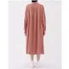 2026 Otoño Nuevo Holgado Tallas Grandes Mujer Longitud Media Casual Versátil Cuello Solapa Algodón Lino Manga Larga Color Sólido Vestido Camisa