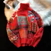 Suéter Grueso Forrado de Polar para Hombre, Oso de Pareja Rojo Año Nuevo Navidad Invierno Cálido Chaqueta de Punto, Comercio Exterior Dropshipping