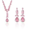 Conjunto Transfronteiriço Estilo Europeu e Americano Nova Tendência Joias Zircônia Rosa Claro Colar Pétala Gota D'água Elegante Corrente de Clavícula