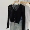 Camisa de Malha Fina Ice Silk Azul com Proteção Solar para Mulheres Verão 2025 Novo Estilo com Camisola Cardigã Pequeno Xale Peça de Roupa Externa