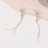 Nuevos Pendientes Largos de Borla de Bambú con Diamantes Flash de Estilo Nacional Vintage de Estilo Chino Pendientes Asimétricos Distintivos de Gota de Aceite Hoja de Bambú para Mujer