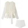 Ropa Europea y Americana Transfronteriza para Mujer Aliexpress Más Vendido Estilo Puro Deseo Vestido Ceñidor de Cintura con Dobladillo Irregular + Shorts