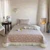 Cobertor de Cama de Renda de Gaze Dupla 100% Algodão Estilo Francês Peça Única, Adequado para Todas as Estações, Conjunto de Três Peças de Lençol de Cama Acolchoado 100% Algodão Antiderrapante para Uma Pessoa