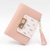 Nueva cartera pequeña transfronteriza para mujer, con estampado coreano, hebilla, borla, plegable, corta, monedero para estudiante