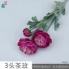 Rosa de té de 3 cabezas en flocado Qianzi Lulian, arreglo escénico, paisaje, flores falsas, boda romántica, arreglo floral de camino, flores de simulación