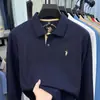 Nueva camisa Polo de algodón puro para hombre de otoño, manga larga, cuello camisero, casual de negocios, transpirable, top tipo camiseta bordado para hombre
