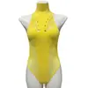 Body Jacquard de Renda Amarelo Limão Sexy e Sedutor Estilo Puro Desejo Body de Renda Transparente com Mangas Longas Conjunto