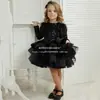 Vestido Negro de Florista con Lentejuelas y Mangas Largas 2025 Nuevo Fiesta de Cumpleaños para Niña Pequeña Lindo Vestido de Princesa de Navidad No