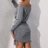 Bai Fen Zhi Yi Comercio Exterior 2025 Nueva Ropa Europea y Americana para Mujer Transfronteriza Manga Larga Manga Murciélago Color Sólido Vestido de Otoño