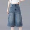 Jeans de Tiro Alto Acortados de Pierna Ancha para Mujer, Estilo Nuevo Delgado de Verano, Adelgazantes para Figuras Pequeñas, Pantalones Rectos Sueltos, Pantalones de Seis Puntos