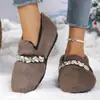 Zapatos peludos estilo coreano con decoración de pedrería para mujer, con forro de felpa para abrigar, de suela plana, zapatos individuales para el hogar y el exterior, zapatos de algodón de la fábrica original