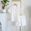Pijama de Algodón Puro para Mujer Verano Delgado Fresco Dulce Manga Corta Pantalones Cortos Casual Holgado Algodón Puro Absorbente de Sudor Ropa de Casa conjunto