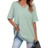 Primavera e Verão 2025 Amazon Fashion Mais Fácil de Combinar Camiseta Feminina Decote V Bolso Manga Curta Solta