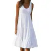 En stock ropa de verano transfronteriza para mujer 7 colores 8 tallas S-5XL algodón de imitación talla grande color liso sin mangas vestido plisado