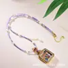 Cadena de Cuentas de Cristal Blanco, Calcedonia Rosa, Circonita Morada de 2 mm Cadena de Tarjeta de Buda Femenina, Cadena Thangka con Borla Hebilla de Liberación Rápida Estilo de Lujo Accesible