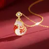 Colar Original de Carpa da Sorte para Mulheres, Prata Pura Ouro 18K Novo Estilo Chinês Pingente de Cabacinha de Jade Branco, Corrente de Clavícula Estilo Tradicional