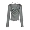 Conjunto de Dos Piezas: Top de Tirantes Rayado Blanco y Negro + Chaqueta Corta de Manga Larga 2026 Otoño Nueva Moda Camiseta Chica Picante