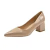 Zapatos de tacón alto para mujer estilo francés con punta fina, nuevo modelo 2026, tacón grueso, color nude, elegante diseño de primavera, zapatos de charol de mujer