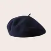 Boina de lã clássica de alta costura para outono e inverno para mulheres, boina de lã simples de cor sólida artística retrô universal