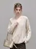 Suéter tejido casual de punto para mujer con cuello en V, detalles de cuentas y mangas largas, nuevo estilo de otoño, mangas caídas, top holgado y suave