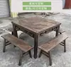Mesa dos Oito Imortais, Mesa de Jantar Rústica, Mesa Quadrada Doméstica Estilo Antigo, Mesa Quadrada Sólida de Madeira para Restaurante, Madeira Carbonizada, Estilo Chinês Simples