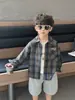 Camisa de Cuadros con Bordado de Letras para Niño de Primavera y Otoño Estilo Coreano Camisa Casual Bonita para Niños Pequeños y Niños Pequeños Comercio Exterior