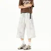 Pantalones Casuales de Pierna Recta a la Rodilla para Hombre, Estilo Verano Nuevo, Holgados, Tallas Grandes, Seda Helada, Tie-Dye Sucio, con Cinturón