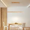 Luminária pendente de restaurante bar com estética de song, ventilador sem pás, mesa de jantar, luz linear minimalista, luminárias para sala de chá em madeira maciça e tecido