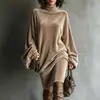 Vestido midi cruzado de terciopelo de cuello alto suelto estilo europeo y americano para mujer, de manga larga, vintage, casual, moda elegante para ir al trabajo