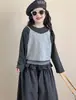 Colección Primavera 2026 Ropa Infantil Estilo Coreano Para Niñas Camisola de Lunares Chaleco Camisa Base de Encaje Conjunto de Pantalones de Pierna Ancha de Lana