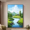 Água Corrente Moderna Traz Riqueza, Pintura Decorativa de Entrada, Pintura de Parede de Fundo para Sala de Estar, Mural de Paisagem para Corredor de Entrada