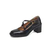 Versión de Piel de Oveja~6cm Ultra Silenciosas de Nuevo Estilo Zapatos de Piel Genuina para Mujer con Tacón Grueso, Zapatos Pequeños de Piel Estilo Mary Jane Francés