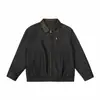 Yidao Vintage 2026 Otoño Nuevo Retro Americano Elegante Holgada Parche de Cuero PU Cuello Solapa Ropa de Trabajo Chaqueta de Mezclilla