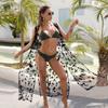 2025 Nuevo Transfronterizo Europeo y Americano Talla Grande Tirantes Falda de Vacaciones Cárdigan Malla Jacquard Bikini Exterior Blusa de Playa