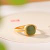 Anillo de plata de ley S925 con diseño de ciervo, jade hetiano, estilo retro, elegante y sencillo, cuadrado, pequeño, estilo nacional.