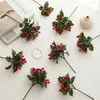 Decoração de atmosfera natalina de 5 pontas para decoração de casa, videira artificial com bagas vermelhas e folhas, decoração de área cênica, galhos para pendurar na parede
